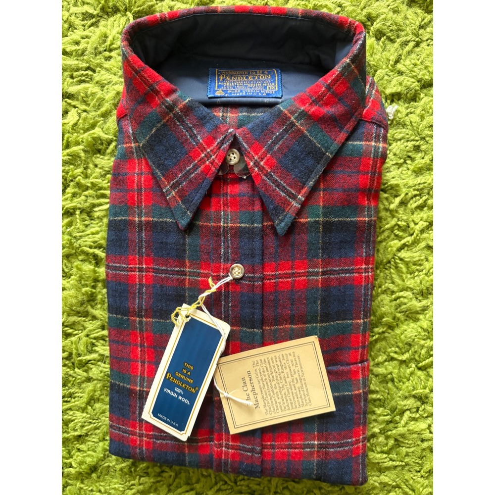 Pendleton Vintage Wool Flannel Shirt Macpherson Tartan Plaid Red Blue Mens M NWT